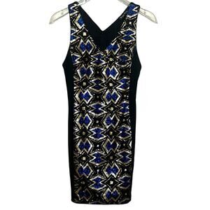 Brigitte Bailey Mini Dress Bodycon Cut Out Womens Sz S Black Blue Gold NWOT